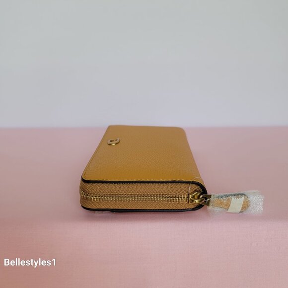 COACH Pebble Leather Zip-Around Accordion Wallet with Back-Slip Pocket-Buttercup - Picture 10 of 16